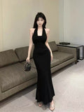 Famous Wind Chain Hanging Neck Evening Dress Fishtail Dress Female Summer Temperament Dress Sexy Sling Bag Hip Dress
