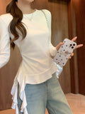 Round Collar Irregular Lotus Side Under The Long-Sleeved T-Shirt Girl 2026 Autumn Slimming Inside The Bottom Shirt Top