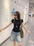 Korean White Waist Short-Sleeved T-Shirt Women's Summer 2026 New Round Neck Repair Body In The Shoulder With A Short Top