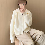 Exquisite And Loose Double Zipper Jumper 2025 Autumn New Korean Version Of The Long-Sleeved Knitted Inside The Top Woman