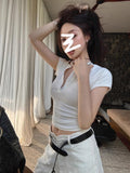 French Half-Necked Short-Sleeved T-Shirt Design Small Tight Body Slimming Hottie Short-Term Umbilized Top