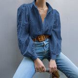 Dili 2025 Spring And Summer Casual Loose Fashion Hollow Bubble Sleeves Top Women's Clothing