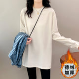 High-Quality Deyin White Bottoming Shirt Women's Autumn And Winter Wearing A Velvet T-Shirt With Long-Sleeved Top