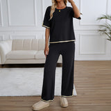 Dili Fashion Women's Clothing 2025 Autumn And Winter Temperament Casual Trousers Short-Sleeved Knitted Suit Woman