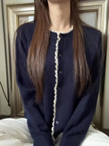 Korean Early Autumn Atmosphere Wearing A Knitted Shirt On The Top Of The Women Loose Lace Lazy Sweater Coat