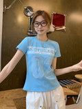 2025 Korean Bow Lace Embroidery Round Collar Short-Sleeved T-Shirt For Summer New Body Shoulder Short Blouse