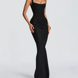 2026 Spring New Solid Color Sexy Fashion Sleeveless Folding Square Collared Hip Dress