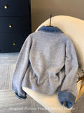 Denim Shirt Collar Splicing Fake Two Sweater Women's Autumn And Winter 2025 New Korean Chic High-End Knitted Coat