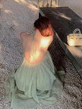 Sanya Seaside Photo Fairy Skirt Atmosphere Feel Dopamine Island Wearing A Beach Dress Bare Back Hanging Neck Dress