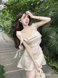 Purely Want To Design The Lotus Leaf Side Ribbon Ribbon Sling Dress Women's Summer High-End Sense A Short Skirt