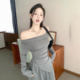 High-Level Temperament Suit Women 2025 New Autumn And Winter Word Shoulder Long Sleeve Tops Wide Legs Long Pants Two Sets