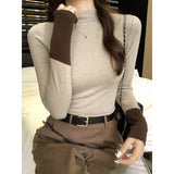 Colling Color Splicing Chic Long-Sleeved Bottom Shirt Women Half-High Collar Set Slim 2026 Autumn And Winter New Small Top