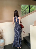 French Vintage V-Necked Blue Broken Flower Dress Women's Summer 2026 New Spice Girls Hanging Sleeveless Dress