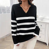 Dili 2025 Autumn/Winter Women's Casual Casual Striped Collared Sweater Tops Women