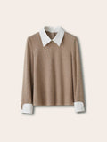 Intellectual College Style Splicing After Opening Buckle Elastic Fake Two Long-Sleeved Knitted Shirt Top Woman