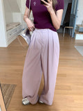 Korean Fashion Solid Color Thin Tug Trousers Women 2026 Summer New Commuting Lazy Casual Trousers