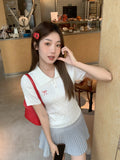 Korean Sweet Bow Poolo Collar Short-Sleeved T-Shirt Girl Spring New Set-Up Hot Girl Small Top