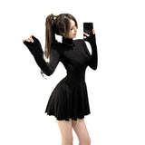 Pure Babes High-Necked Long-Sleeved Dress Women's Autumn And Winter New Waist-High Ponve Dress With Skinny Skirt Skirt Short Skirt