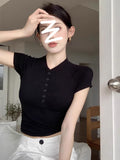Pure Hot Babes Shoulder V Neck Short-Sleeved T-Shirt Girls Summer Slim Short Tight Clasped Clasped Special Coat
