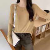 Soft Slimming Bottom Shirt Women Take Spring And Autumn 2026 New Solid-Color Simple Mask Long-Sleeved T-Shirt Loose Thin Top