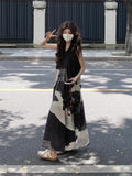 Water Ink Bump New Chinese Sleeveless Sling Dress Summer Vacation Loose Thin V-Neck Dress Fresh And Sweet