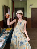 Hong Kong Style Retro Chic Printed Dress Women's Summer High-End Temperament Hanging Super Good-Looking Sleeveless Vest Long Dress