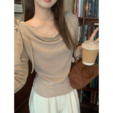 French Pink Design Collar Horn Shoulder Long Sleeve Bottom Shirt Autumn And Winter Temperament To Take A Small Chic Top Woman