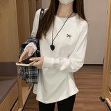 White Round Collar Long-Sleeved T-Shirt Autumn Jacket With A T-Shirt Lazy Slacken Sense Foundation Long-Term Top Lady