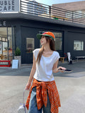 Solid Color Basic Round-Neck Short-Sleeved T-Shirt Women 2026 Summer New Plug-In Sleeve Design Sense Unique Special Coat