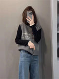 Korean Literary And Artistic Temperament Knitted Vest Vest Women Spring And Autumn Folded Through The Horse Clip Niche Design Sweater Shoulder