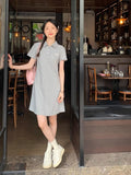 Pure Cotton Bow Polo Collar Short-Sleeved Dress Women Summer Fashion Temperament Waist High-End Ass Short Skirt
