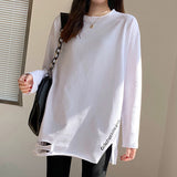 Pure Cotton White Long-Sleeved T-Shirt Women's Long-Wearing T-Shirt With 2025 Autumn Dress New Design Sense Forked Top