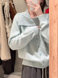 Design Sense Of A Small Gray Collar Wool Knitted Shirt Women's Early Autumn Temperament Is A Short And Irregular Cardigan Top