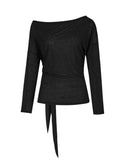 Thin Slim Cross-Slanted Shoulder Long-Sleeved T-Shirt Girl 2025 Spring And Summer Large-Size Fat Mm Sun Protection Hoodie T-Shirt T-Shirt