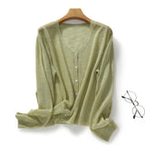 Bing Hemp Sunscreen Woman V-Neck Knitted Cardigan Thin Bamboo Thong Jacket Summer Loose Lazy Outside Air Conditioning Shirt