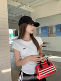 Embroidery Folded Card Waist Thin Round Collar Short Sleeves Of Front-Sleeved Women's T-Shirt Summer Bow Design Sense Of Small Sweet Spicy Top