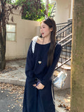 Autumn And Winter Wear Wave Point Tie With Slanted Shoulder-On Bow Outside Wearing Long-Sleeved Shawl Loose Bottom Of The Cloth Woman