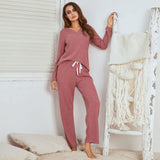 Autumn And Winter Ladies Homewear Suit Waffle Long-Sleeved Trousers Home Pajamas Set Women