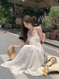 French Bare Back Hanging Neck Sling Dress Women's Summer 2026 New Sweet Temperament Seaside Holiday Chiffon Dress