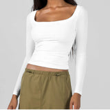 Spice Girls Knitted T-Shirts U-Necked Long-Sleeved Slimmed Women's Tops Thin Fashion Street Trendy
