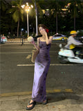 Tea Break French Purple Slings Broken Floral Dress Women's Summer 2025 New High-End Temperament Waist Skirt