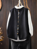 Back Button Cotton Knitted Vest Vest Women Loose Large Version Of Meat Spring Leisure Sleeveless Stacked Shoulders