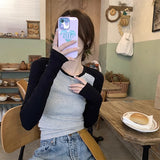 Vintage Shoulder Long-Sleeved T-Shirt Girl Autumn And Winter Dress In The Shirt Hottie Design Sense