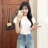 Positive Shoulder Basic T-Shirt Women's Short-Sleeved Summer 2025 New In-Bottom Shirt Small Retro Body Dress
