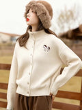 White Pony Turtleneck Sweater Cardigan Women's Autumn And Winter Languid Wind Loose High Sense Daily Commute Knitted Coat