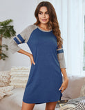Spring And Summer Lady Home Dress Pyjamas Splicing Colliding With Color Strips Round Neck Short Sleeve Home Pajamas Woman
