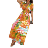 Dili 2025 Spring/Summer Leisure Bomichian Holiday Wind Print Clammed V Collegiant High Waist Short Sleeve Dress