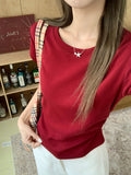 Summer Pure Dopamine Round Necker Shoulder Short T-Shirt Design Sense Flying Sleeves Wrinkle Waist Repair Body Coat