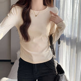 Pure Cotton Long-Sleeved Bottom Shirt Women's Autumn And Winter 2026 New Curved Hem Irregular T-Shirt With Velvet Top