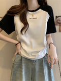 Vintage Shoulder-Sleeved T-Shirt Women's New Summer Design Small Drawstring Thin Cotton T-Shirt